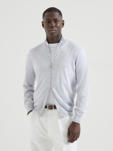 Lightweight cashmere, silk and linen cardigan with zipper