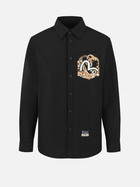 Seagull and Wave Embroidery Relax Fit Padded Shirt Jacket