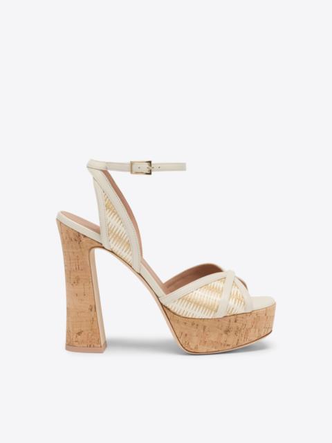 Sylvie 125 White Stripe Raffia Platform Sandals