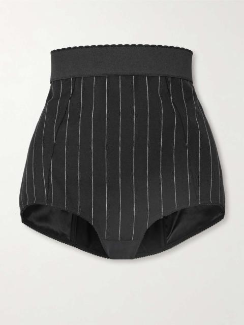 Pinstriped wool-blend twill shorts