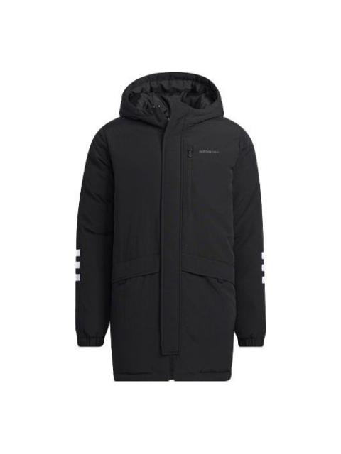 adidas mid-length Sports hooded Zipper Down Jacket Black H45235