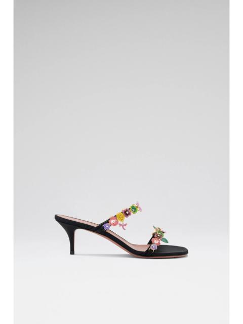 VITTORIA SLIPPER 55 BLACK SATIN AND MULTICOLOR ENAMEL FLOWERS