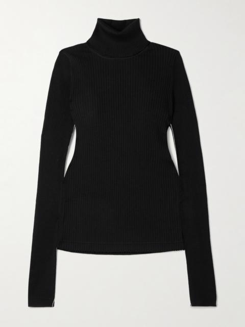 Ribbed Merino Wool Turtleneck Sweater