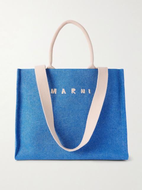 Large East West logo-embroidered denim tote Blue