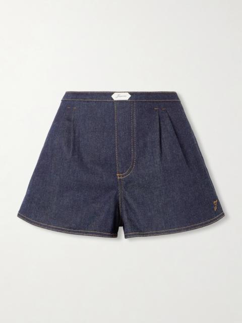 Amelo Embroidered Pleated Denim Shorts