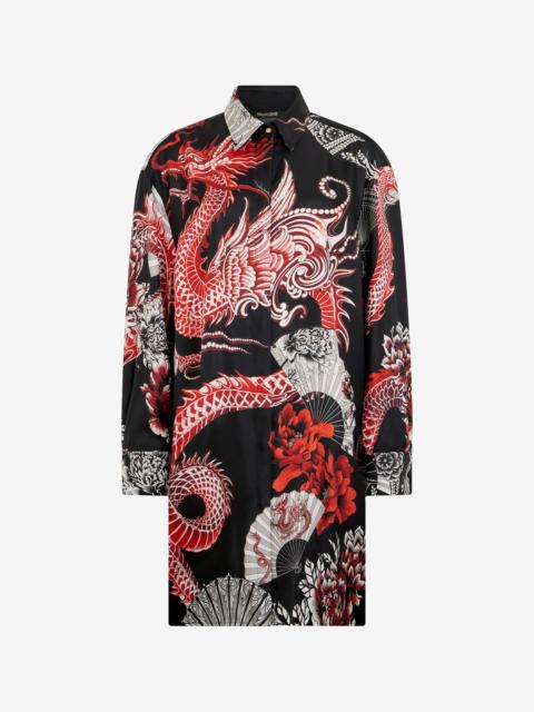 Short dress black with red and white dragon print