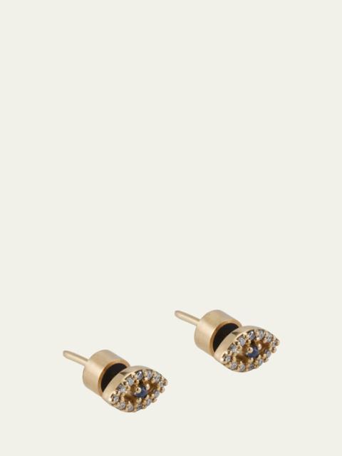 Blue Sapphire and Diamond Kitten Eye Stud Earrings