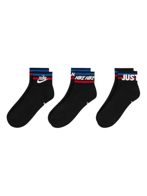 Nike Everyday Ankle Alphabet Logo Pattern Casual Sports Socks 3 Pairs Black DX5080-010