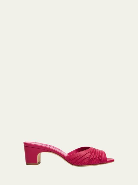 Ruched Leather Slide Sandals