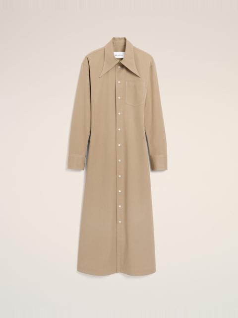 BEIGE COTTON FITTED SHIRT DRESS