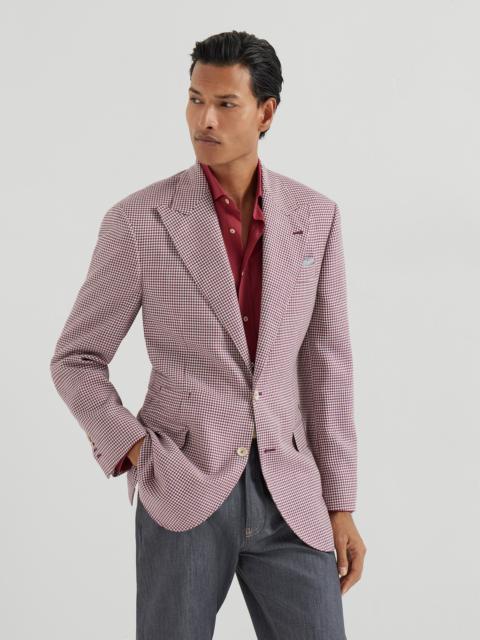 Virgin wool, silk and linen houndstooth Tailor blazer with peak lapels