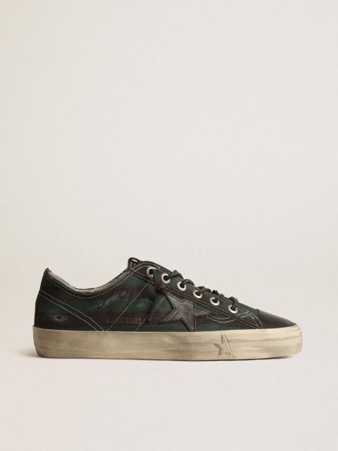 Men's V-Star in black and green striped canvas with black leather star and toe
