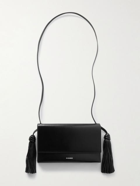 Tasseled leather shoulder bag Black