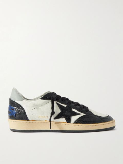 Ball Star Distressed Leather and Shell Sneakers Black