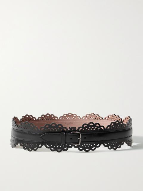 Laser-cut leather belt Black