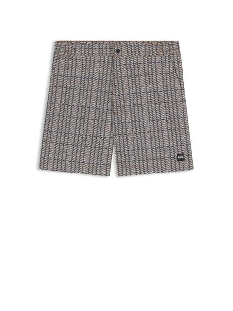 MICRO-PRINT SWIM SHORTS WITH LOGO BADGE