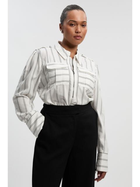 Plus Size Bold Stripe Cotton Woven Utility Shirt
