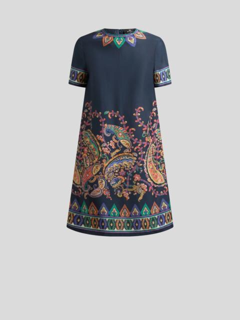 SILK MINI TUNIC DRESS WITH PLACED FLORAL PAISLEY PRINT