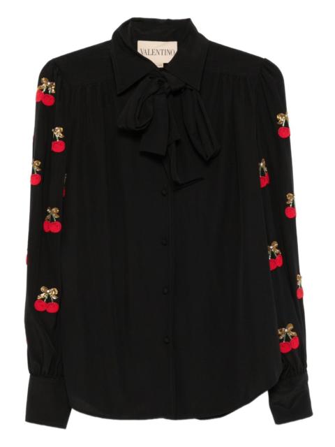 cherry-embellished bow blouse