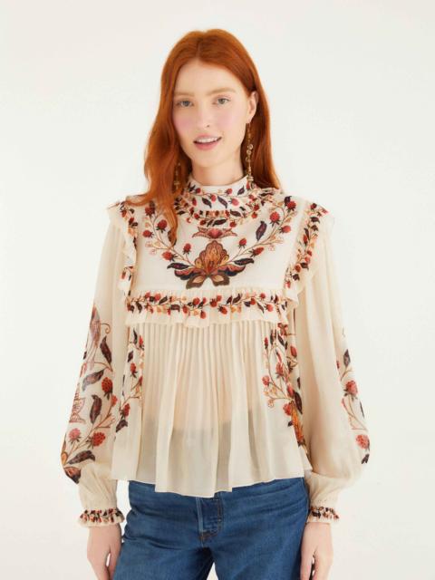 Cream Berry Garden Long Sleeve Blouse