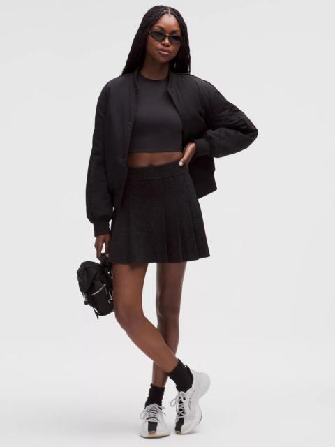 Ribbed Merino Wool Mid-Rise Pleated Skirt