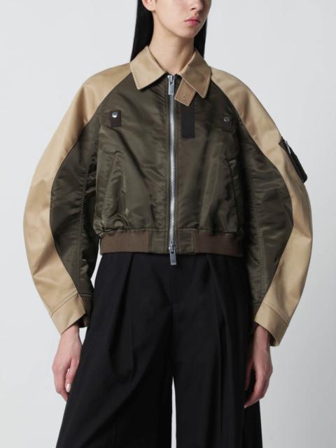 Khaki green/beige nylon zip jacket