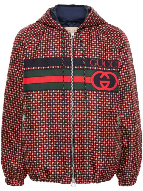 geometric-houndstooth hooded zip jacket