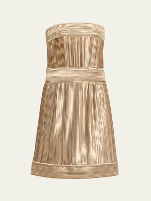 Strapless Metallic Pleated Bustier Mini Dress