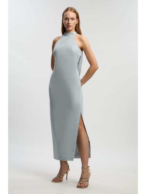 Soft Tailored Halter Neck Open Back Maxi Dress