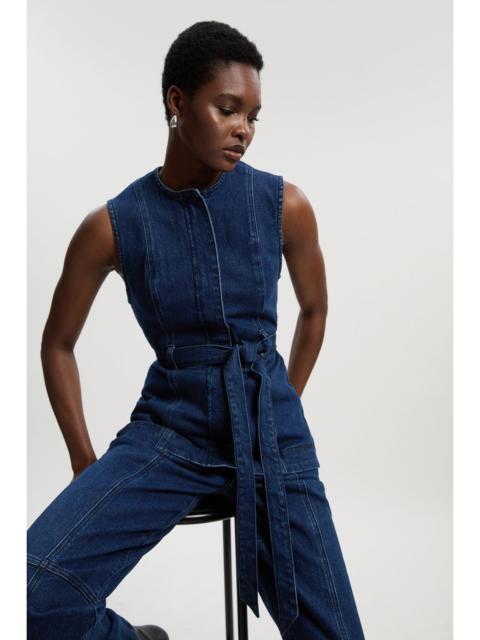 Denim Sleeveless Belted Jacket