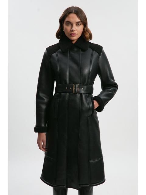 Faux Fur Aviator Longline Coat