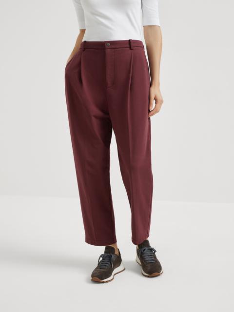 Stretch cotton lightweight French terry cropped trousers