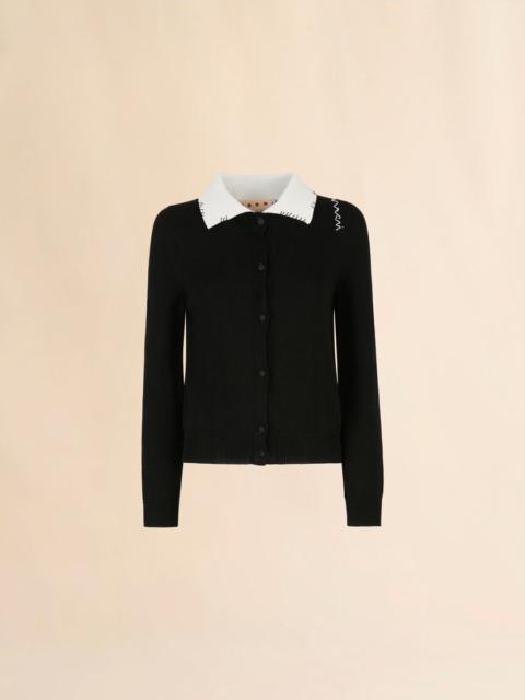 BLACK COTTON CARDIGAN WITH MARNI MENDING