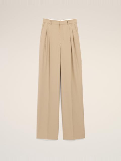BEIGE NEW WOOL HIGH WAIST WIDE TROUSERS WITH TWO PLEATS