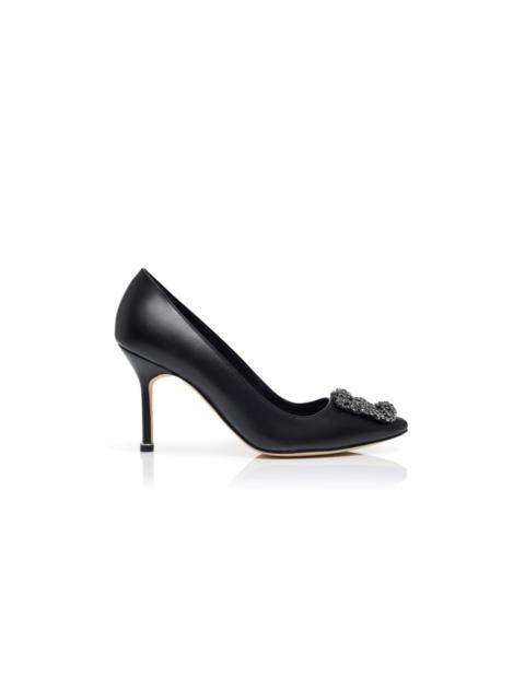 Black Calf Leather Jewel Buckle Pumps