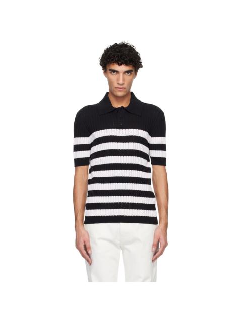 Black & White Marinière Ribbed Cotton Knit Polo