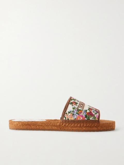 Leather-trimmed Woven Espadrille Slides