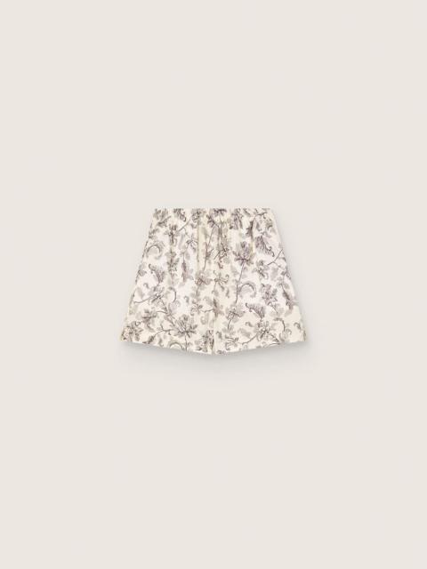 Women's shorts in black and white cotton poplin with floral print
