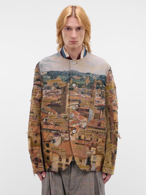 Beige Distressed Cityscape Knit Jacket