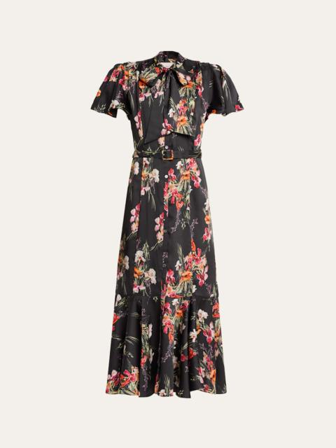 Willow Satin Iris Bouquet Midi Dress