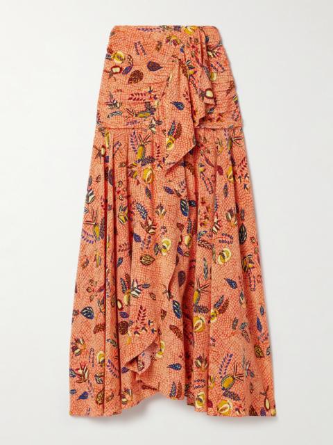 Georgina Ruffled Printed Silk Crepe De Chine Maxi Skirt