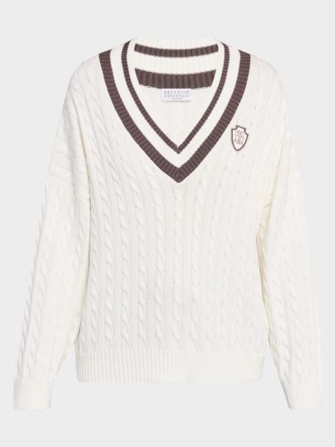 Cable-Knit Sport Club V-Neck Sweater