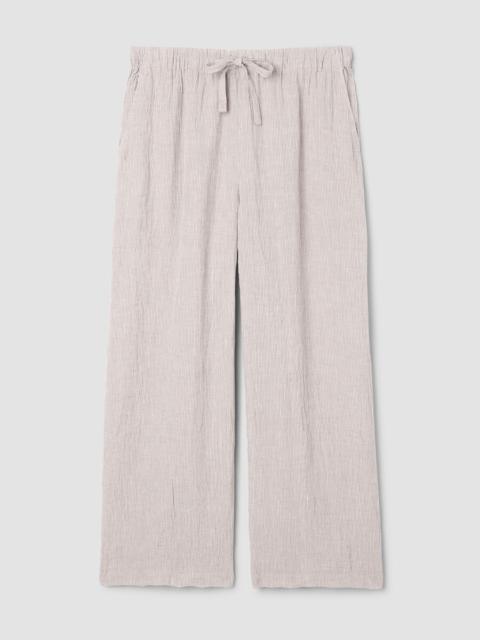 Puckered Organic Linen Stripe Wide-Leg Pant