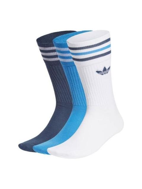 adidas originals Running Casual Sports Mid Tops Socks Couple Style 3 Pairs White / Blue / Dark Blue 