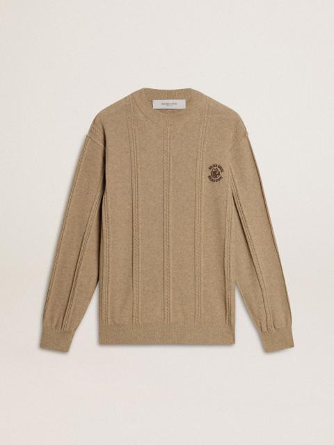 Men's beige sweater with embroidered logo