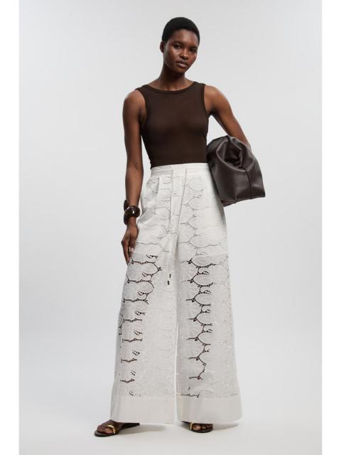 Cotton Cutwork Panelled Woven Wide Leg Trouser