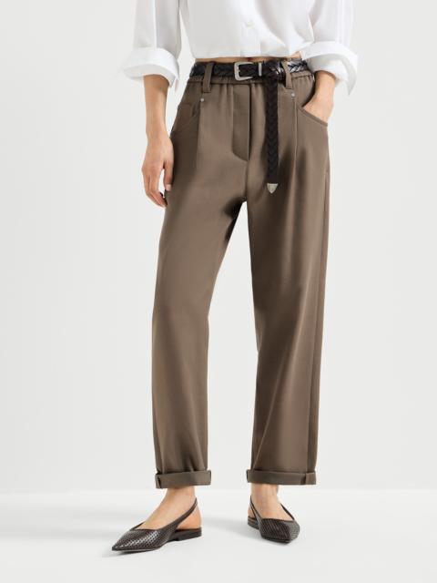 Stretch cotton cover baggy pull-on trousers with shiny bartack