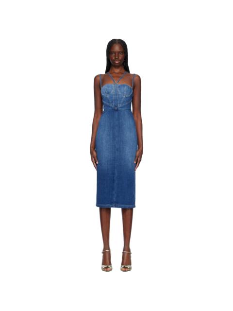 Blue Gaelle Corset Denim Midi Dress
