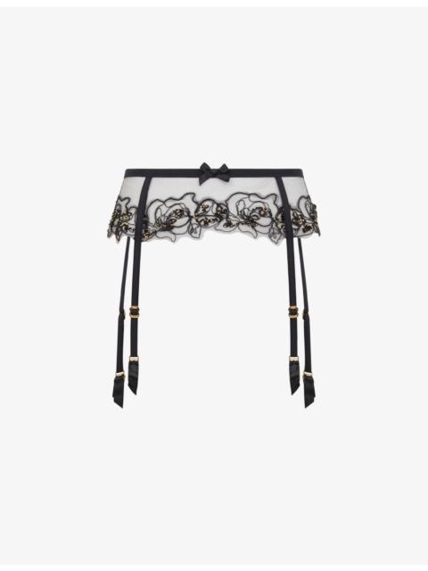 Lindie floral mesh suspender belt