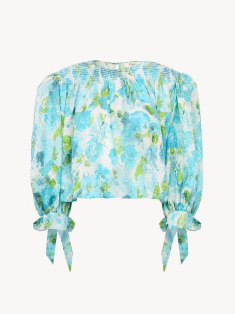 GATHERED CROPPED TOP IN SILK JACQUARD